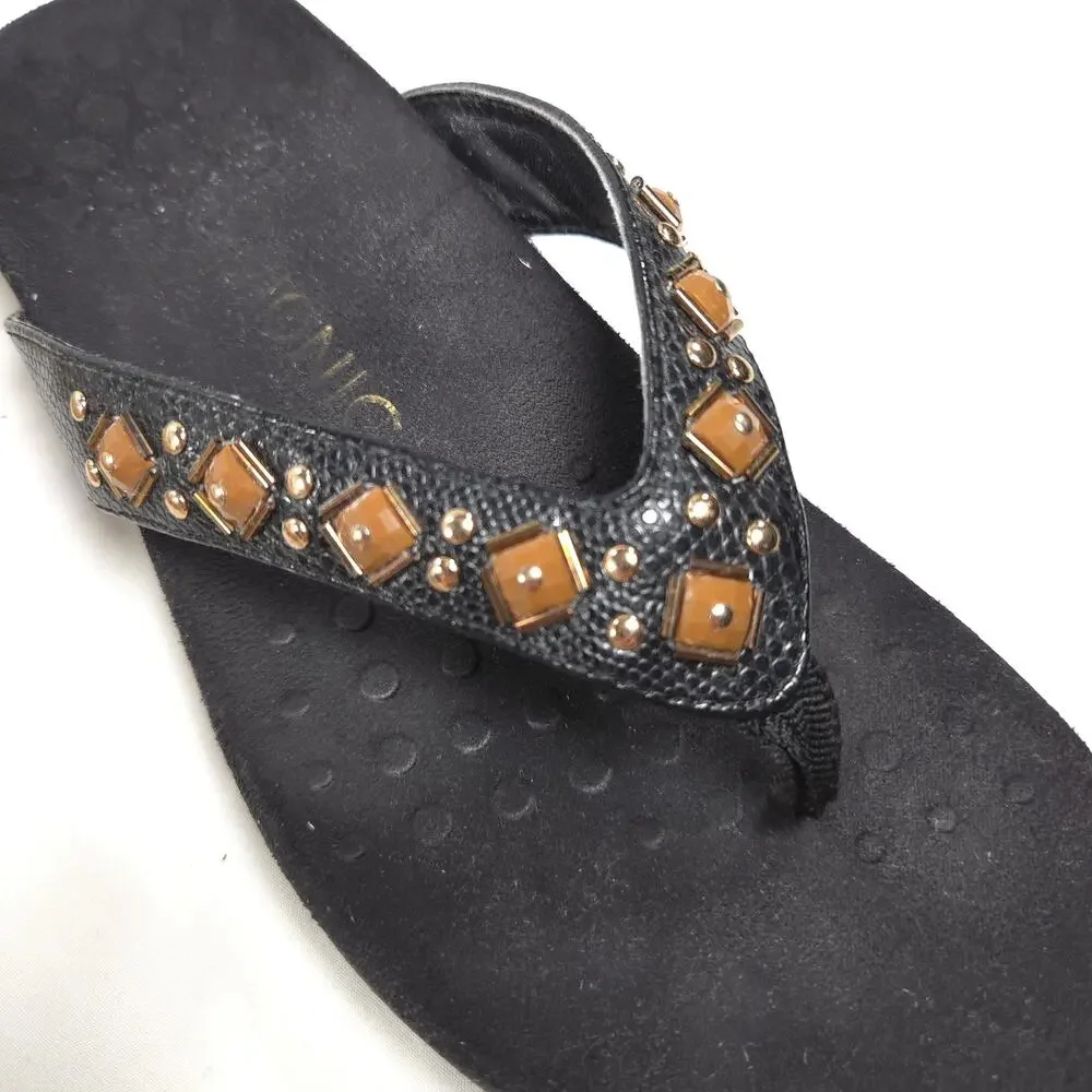 Vionic 340 Floriana Flip Flop Sandals Womens Size 7 TVW4401 Black Brown
